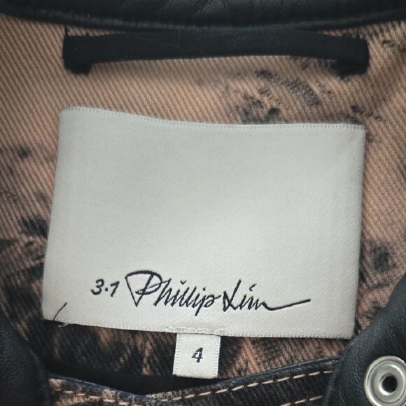 3.1 Phillip Lim Black and Tan Bomber Biker Jacket - Size 4 - Picture 14 of 15